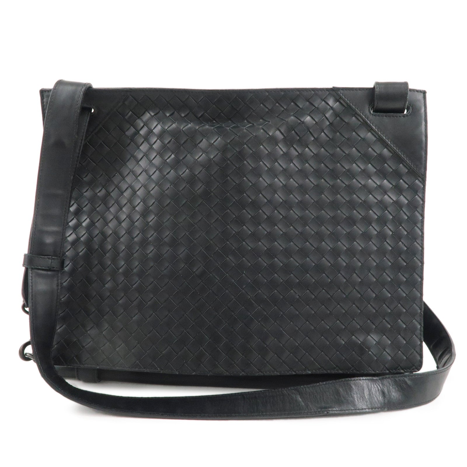 BOTTEGA-VENETA-Intrecciato-Leather-Shoulder-Bag-Black-113038