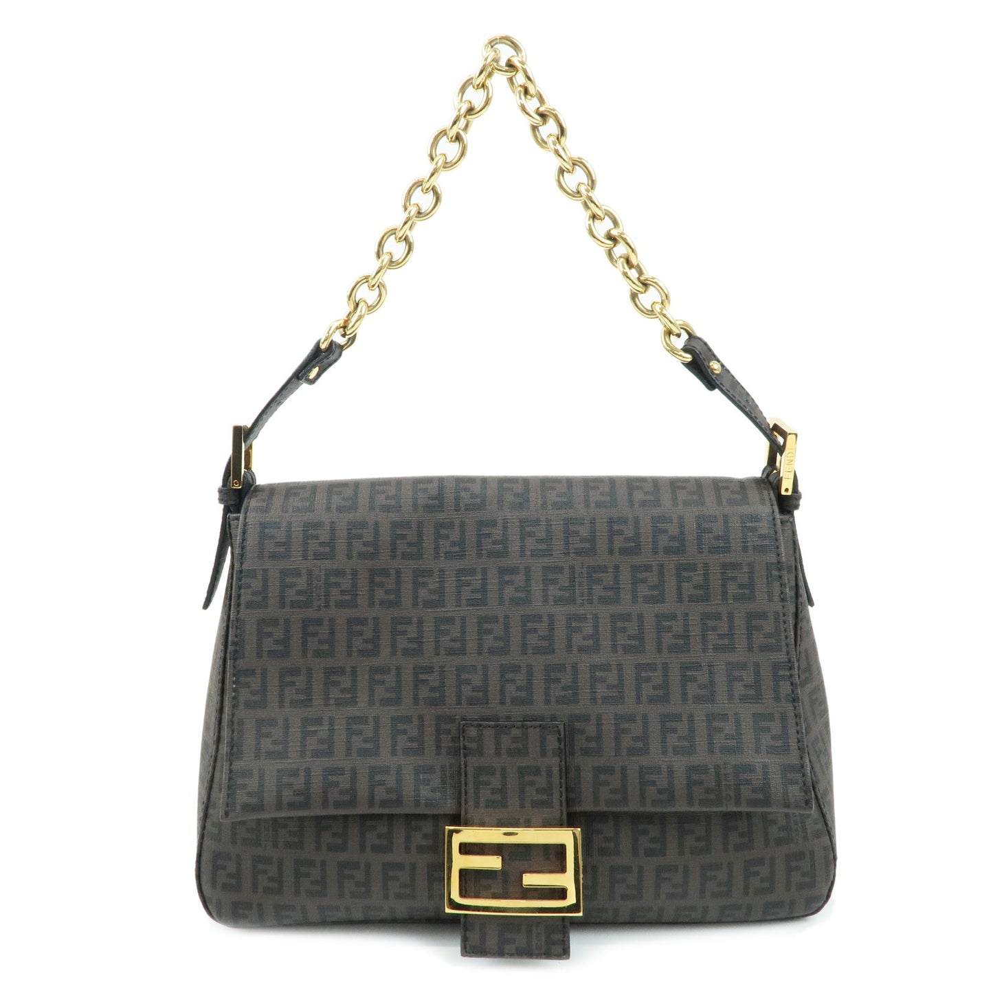 FENDI-Zucchino-Mamma-Baguette-PVC-Shoulder-Bag-Brown-Black-8BR001