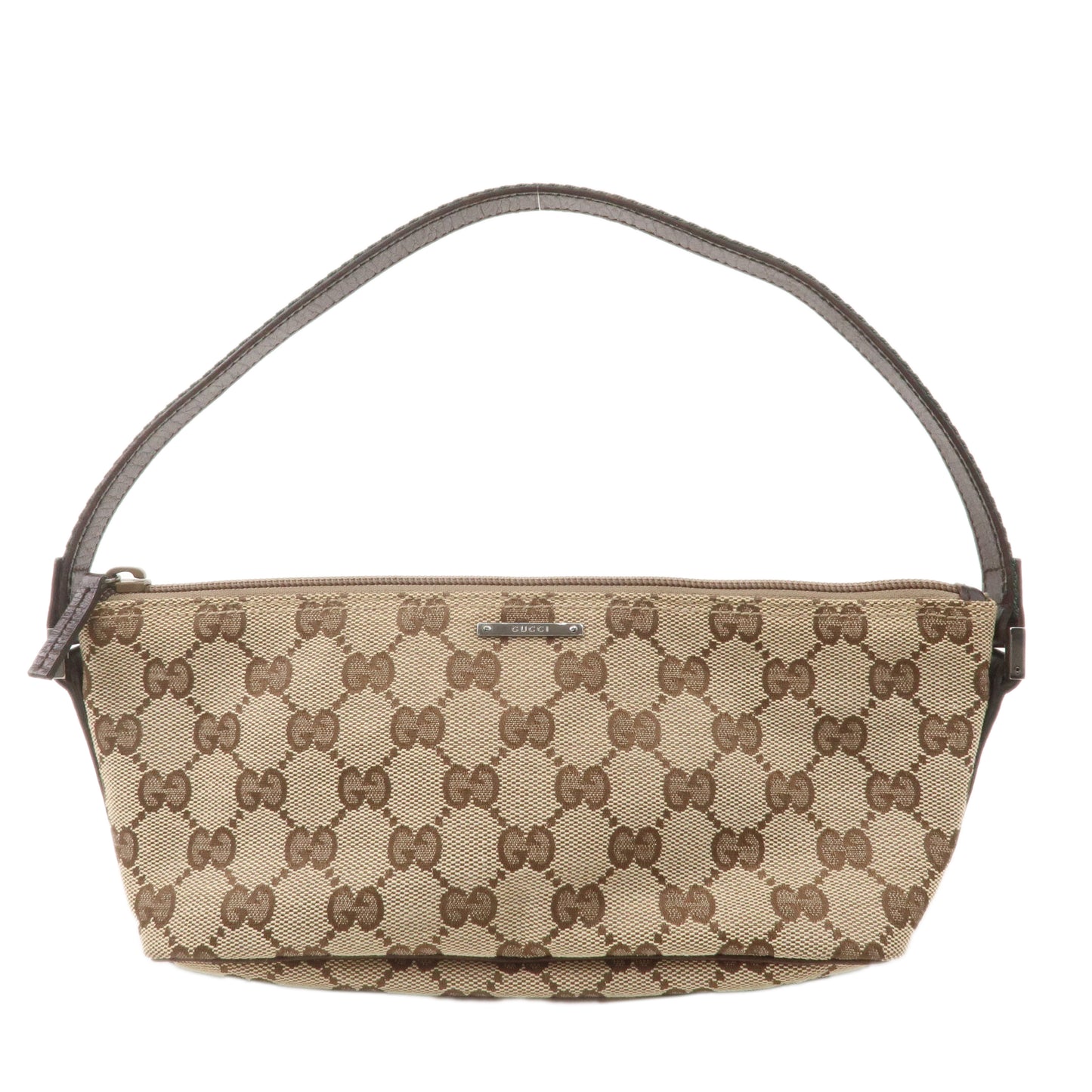 GUCCI Boat Bag Sherry GG Canvas Leather Pouch Beige Brown 141809