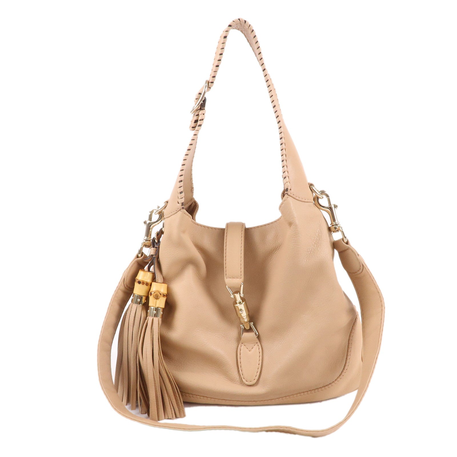 GUCCI New Jackie Leather 2Way Shoulder Hand Bag Beige 246907