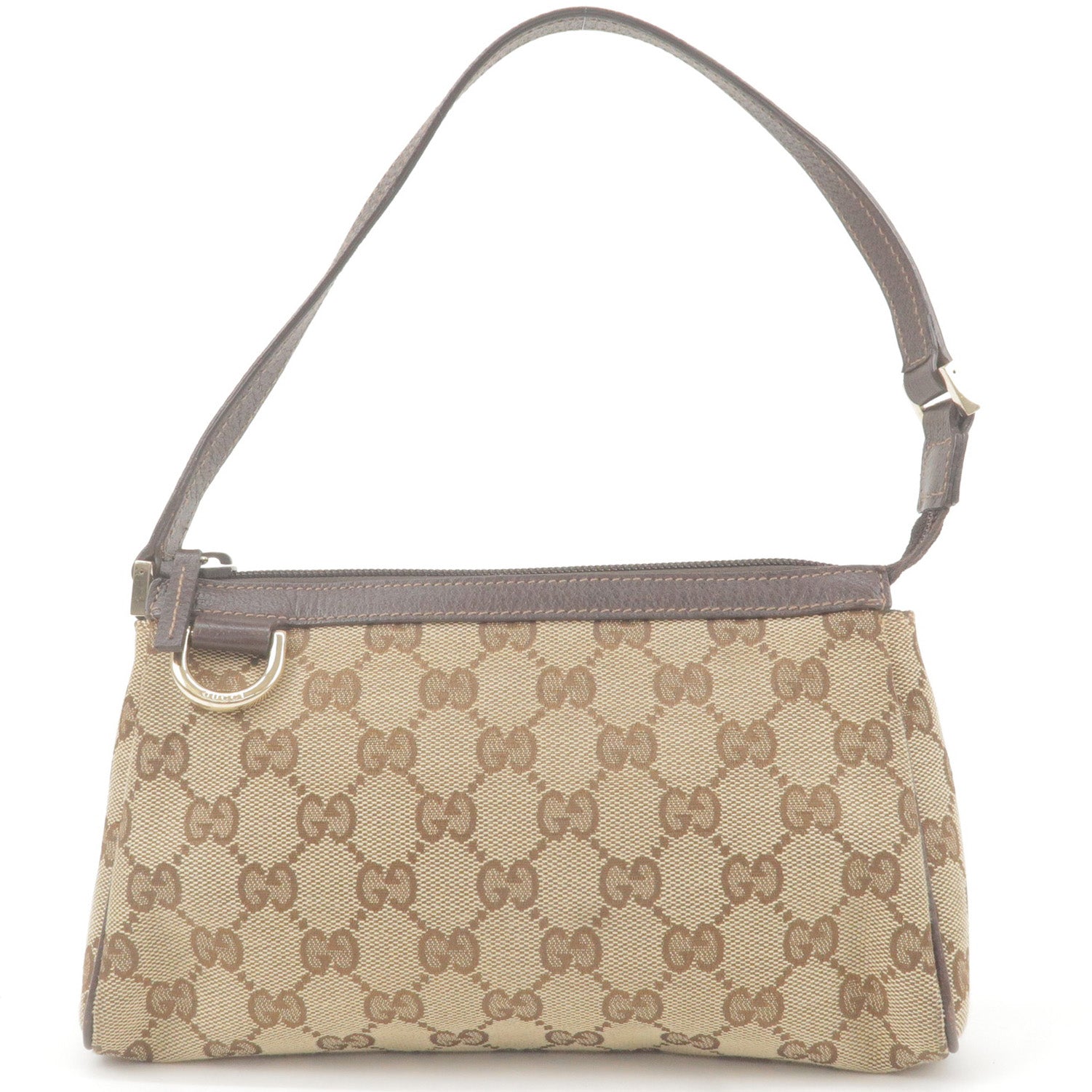 Gucci Abbey D-Ring Pochette in GG Canvas and Brown Leather