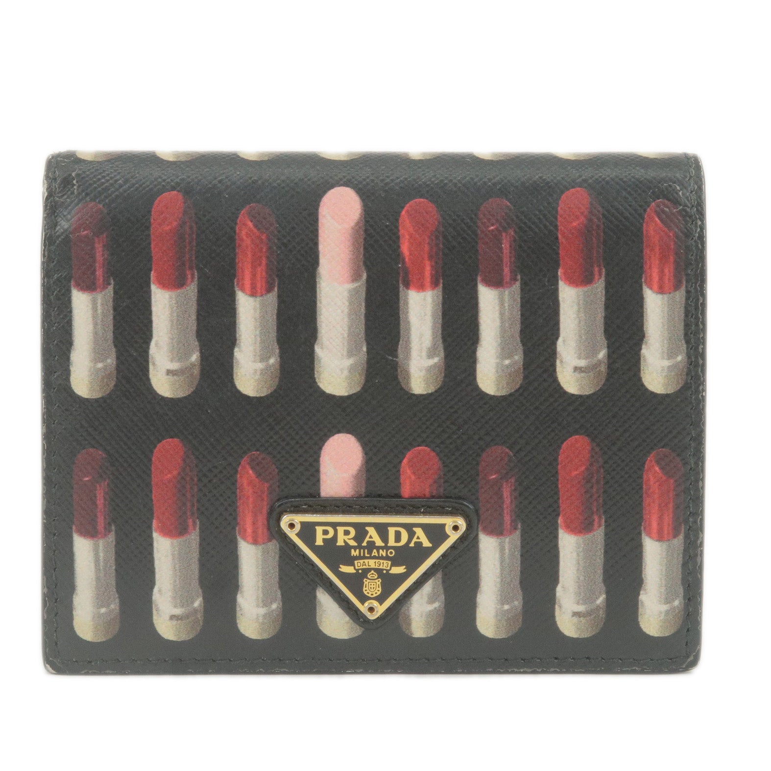 PRADA-Logo-Leather-Lipsticks-Bi-Fold-Small-Wallet-NERO-Black