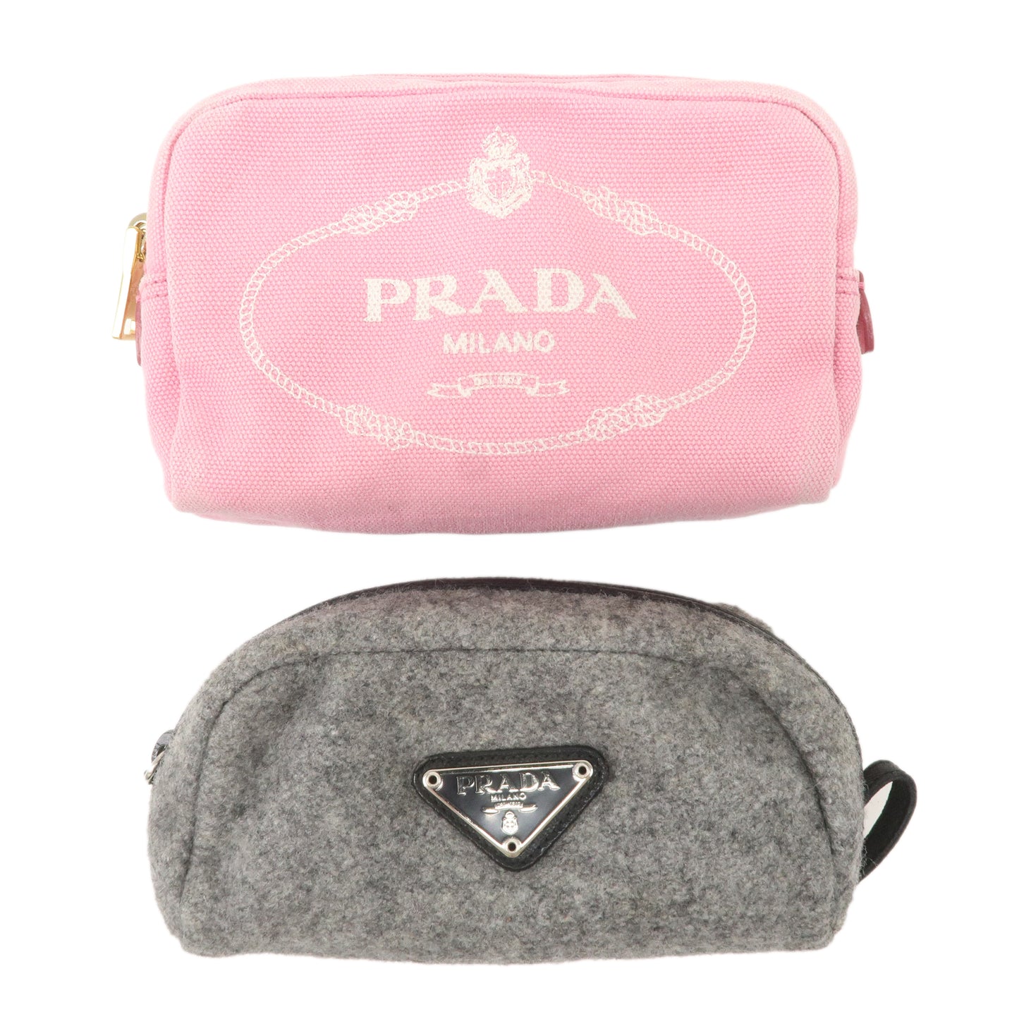 PRADA Set of 2 Canvas Canapa Pouch Wool Leather Pouch 1NA021