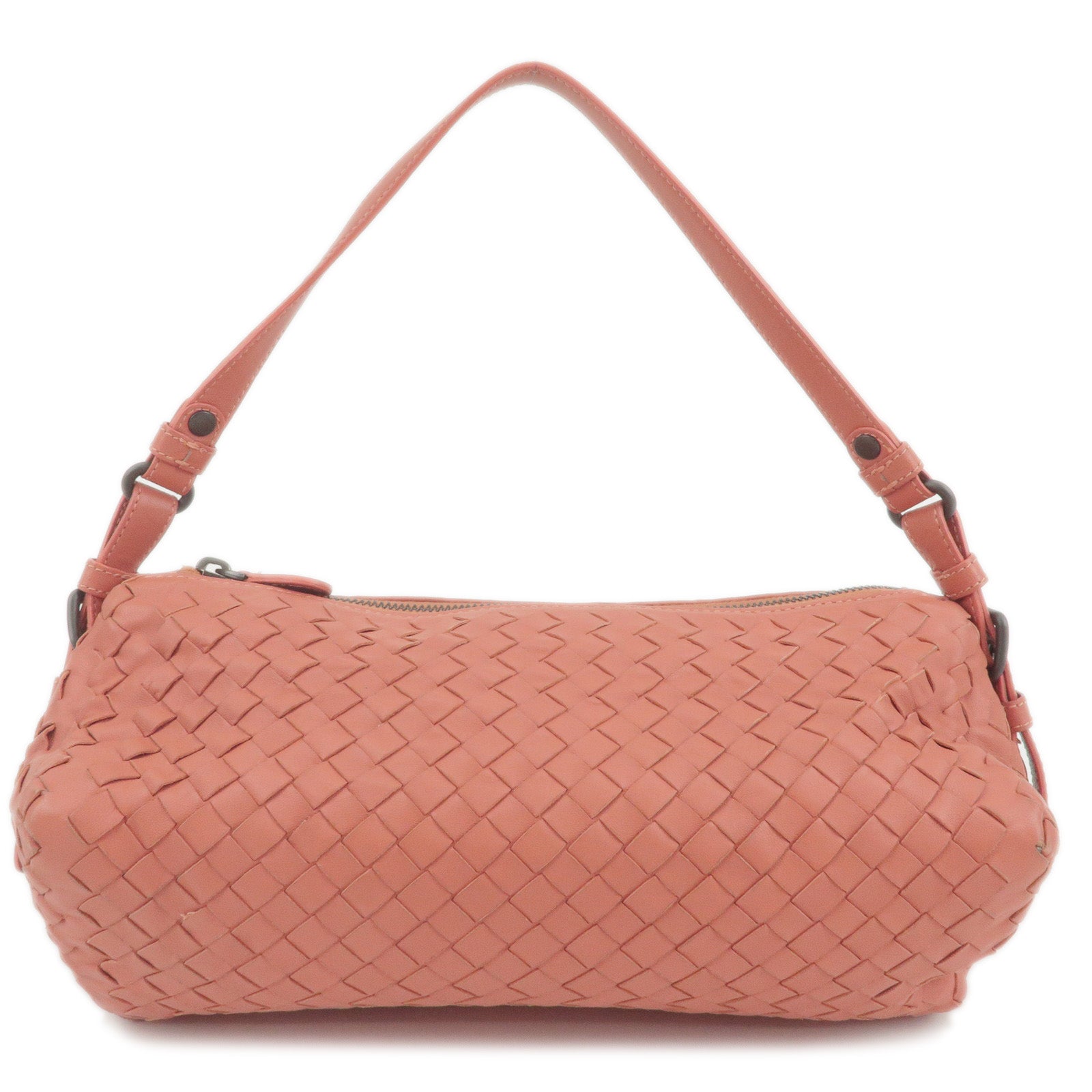 BOTTEGA-VENETA-Intrecciato-Leather-Shoulder-Bag-Hand-Bag-Pink
