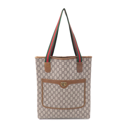 GUCCI-Sherry-GG-Plus-Leather-Tote-Bag-Hand-Bag-Beige-Brown