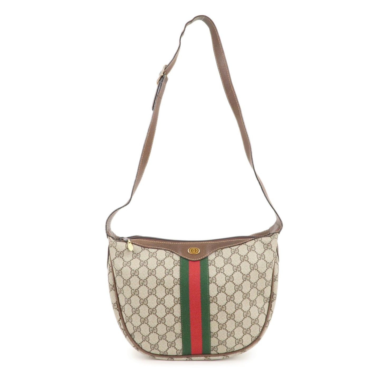 GUCCI Sherry Old Gucci GG Plus Leather Shoulder Bag Beige Brown
