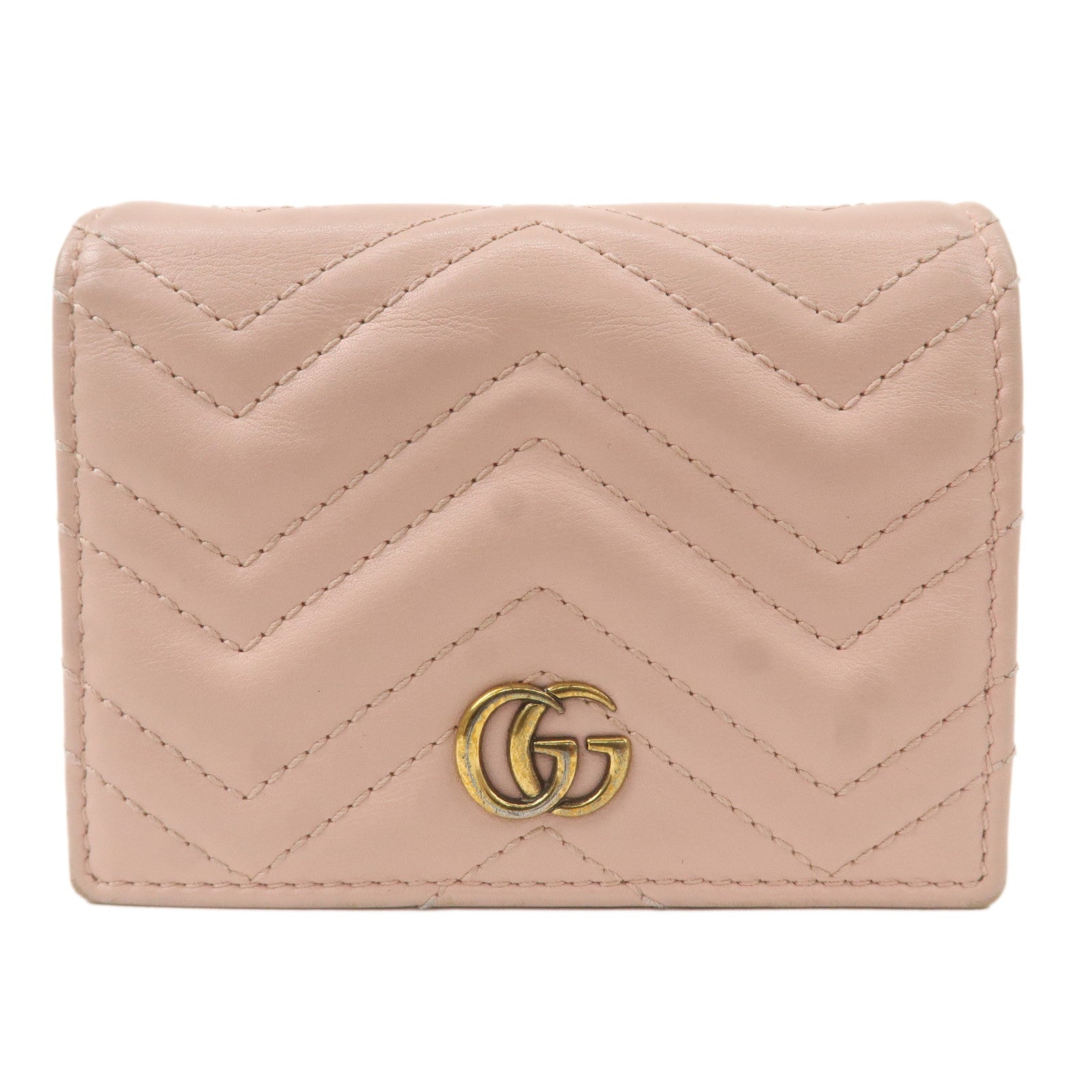 GUCCI Marmont Leather Bifold Small Wallet Pink Beige 466492