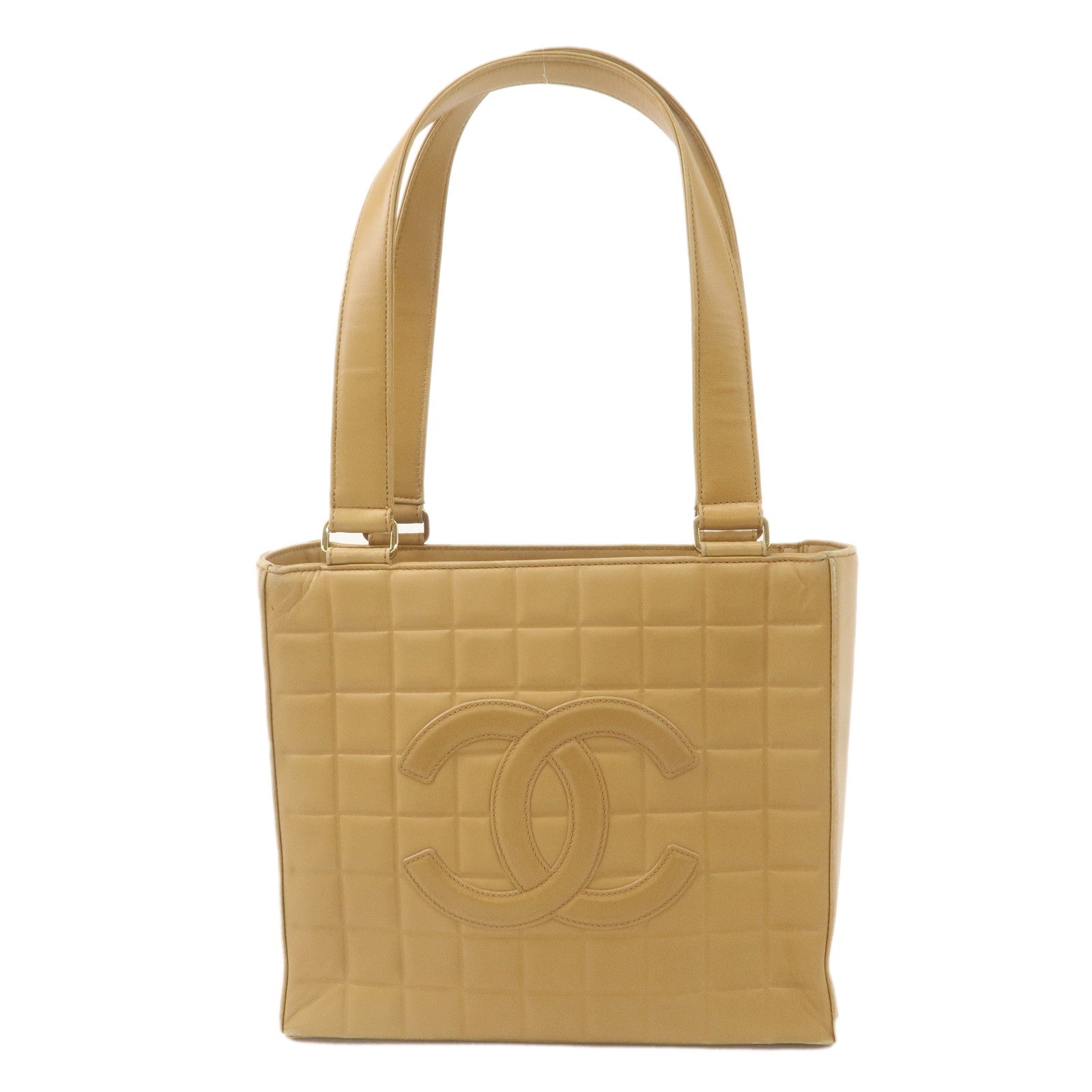 CHANEL Chocolate Bar Coco Mark Lamb Skin Tote Bag Beige 7287336