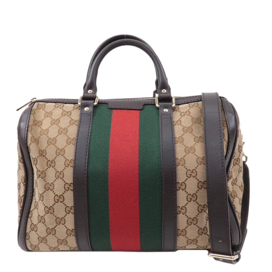 GUCCI-Sherry-Line-GG-Canvas-Leather-2Way-Boston-Bag-Brown-247205