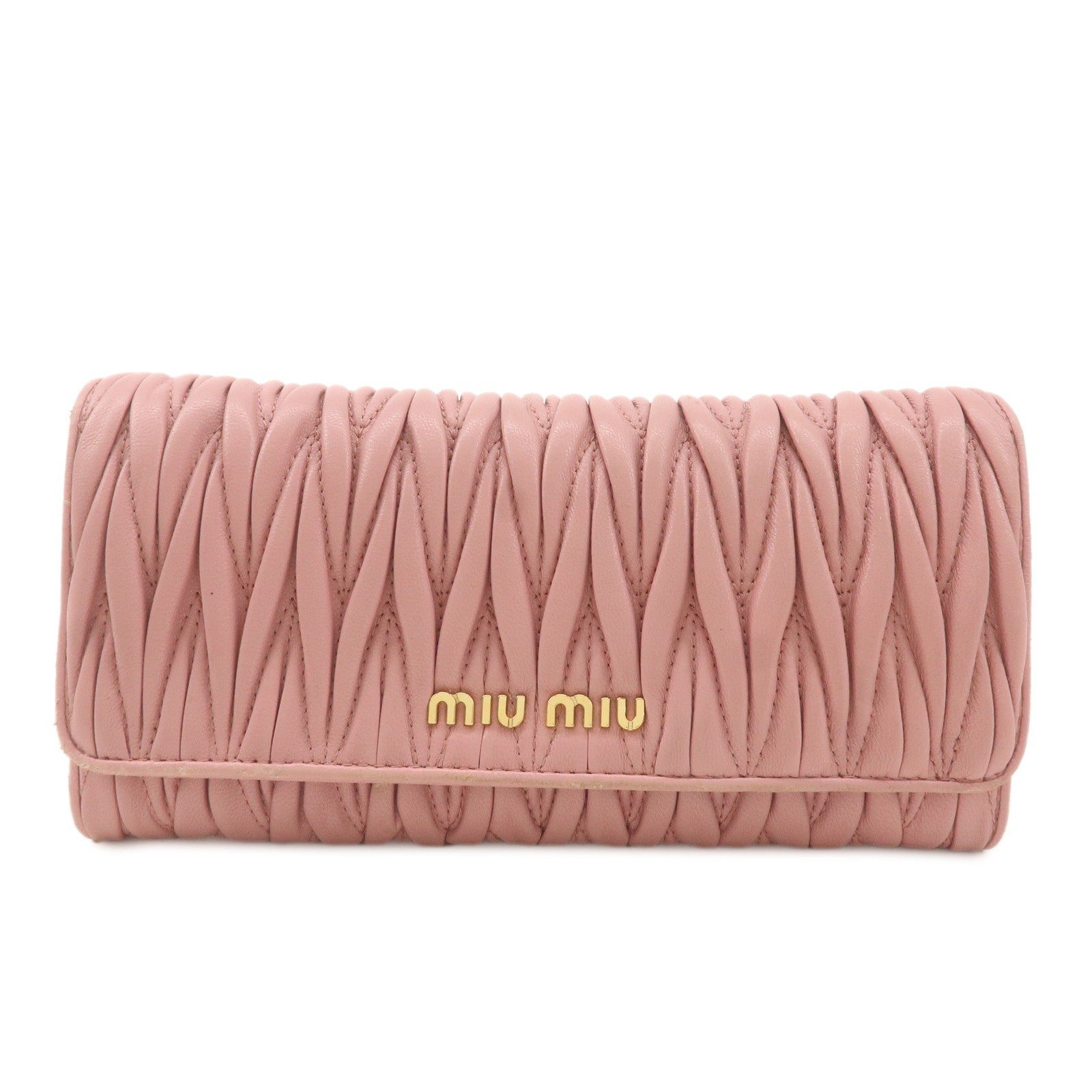 MIU-MIU-Leather-Bi-fold-Pleated-Long-Wallet-Pink