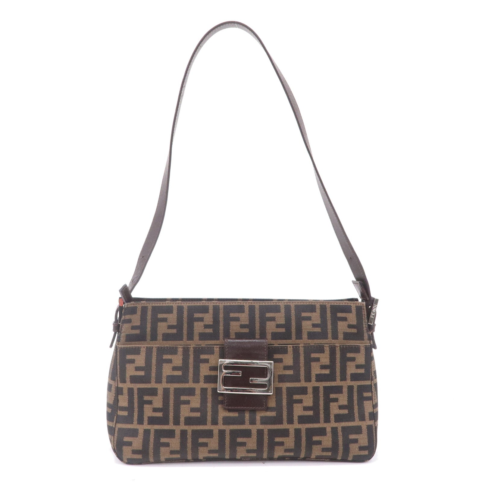 FENDI-Zucca-Canvas-Leather-Shoulder-Bag-Khaki-Black-Brown-26566