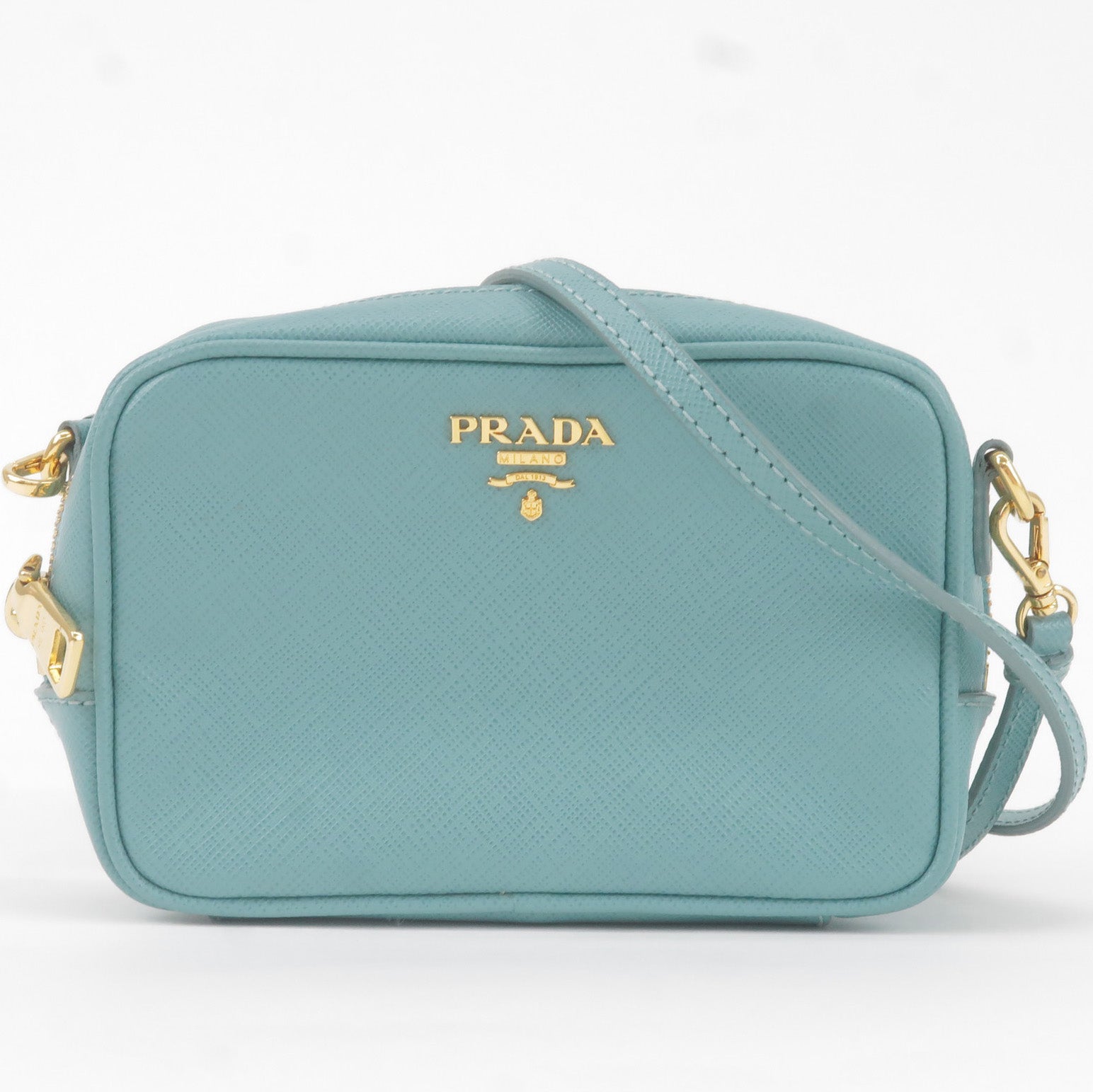 PRADA Vitello Daino Leather Shoulder Bag Purse Light Blue 1BC073