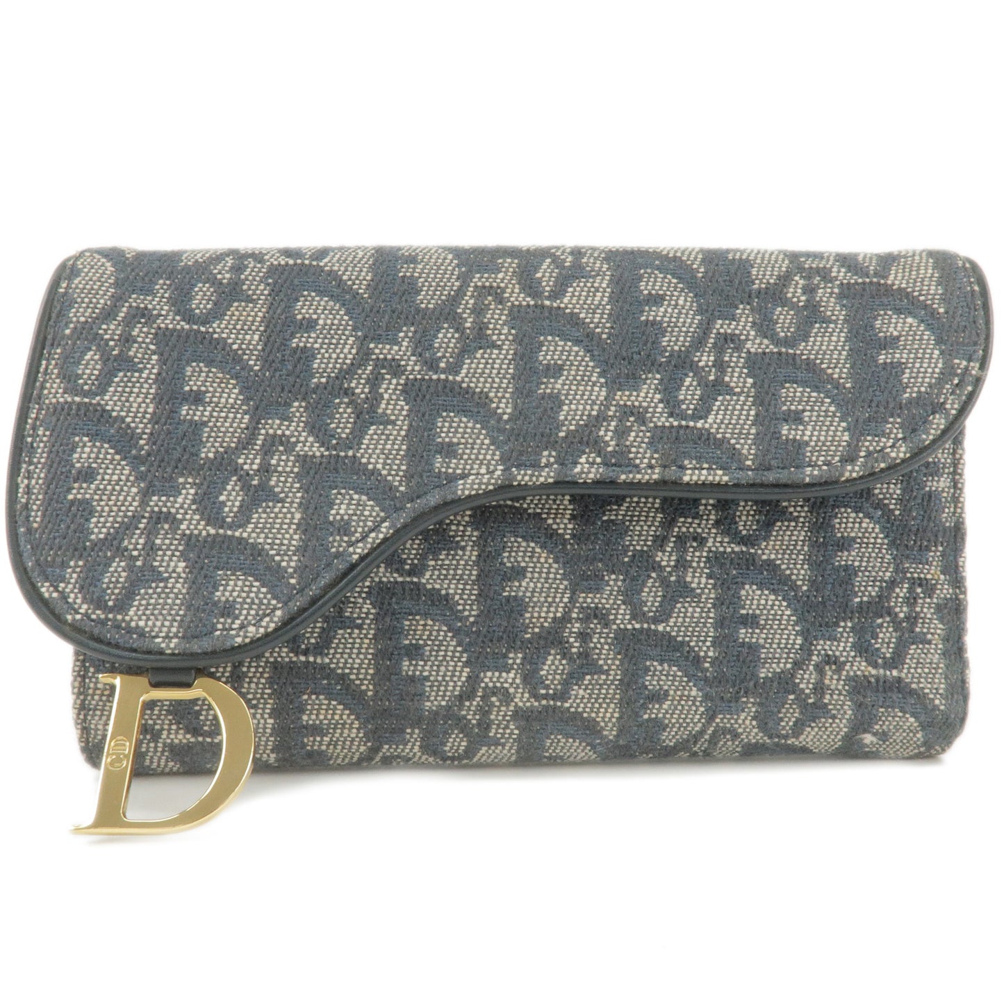 Christian-Dior-Trotter-Canvas-Leather-Saddle-Tri-Fold-Wallet-Navy