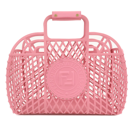 FENDI-Logo-Plastic-Leather-Basket-Bag-Hand-Bag-Pink-8BH389