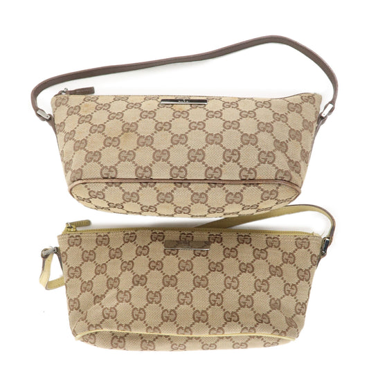 GUCCI-Set-of-2-Boat-Bag-GG-Canvas-Leather-Pouch-Hand-Bag-07198