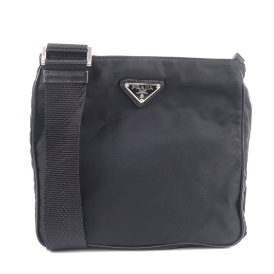 PRADA-Logo-Nylon-Leather-Shoulder-Bag-Crossbody-Bag-Black-VA0270