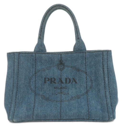 PRADA-Logo-Denim-Canapa-Mini-Hand-Bag-Tote-Bag-Blue-1BG439