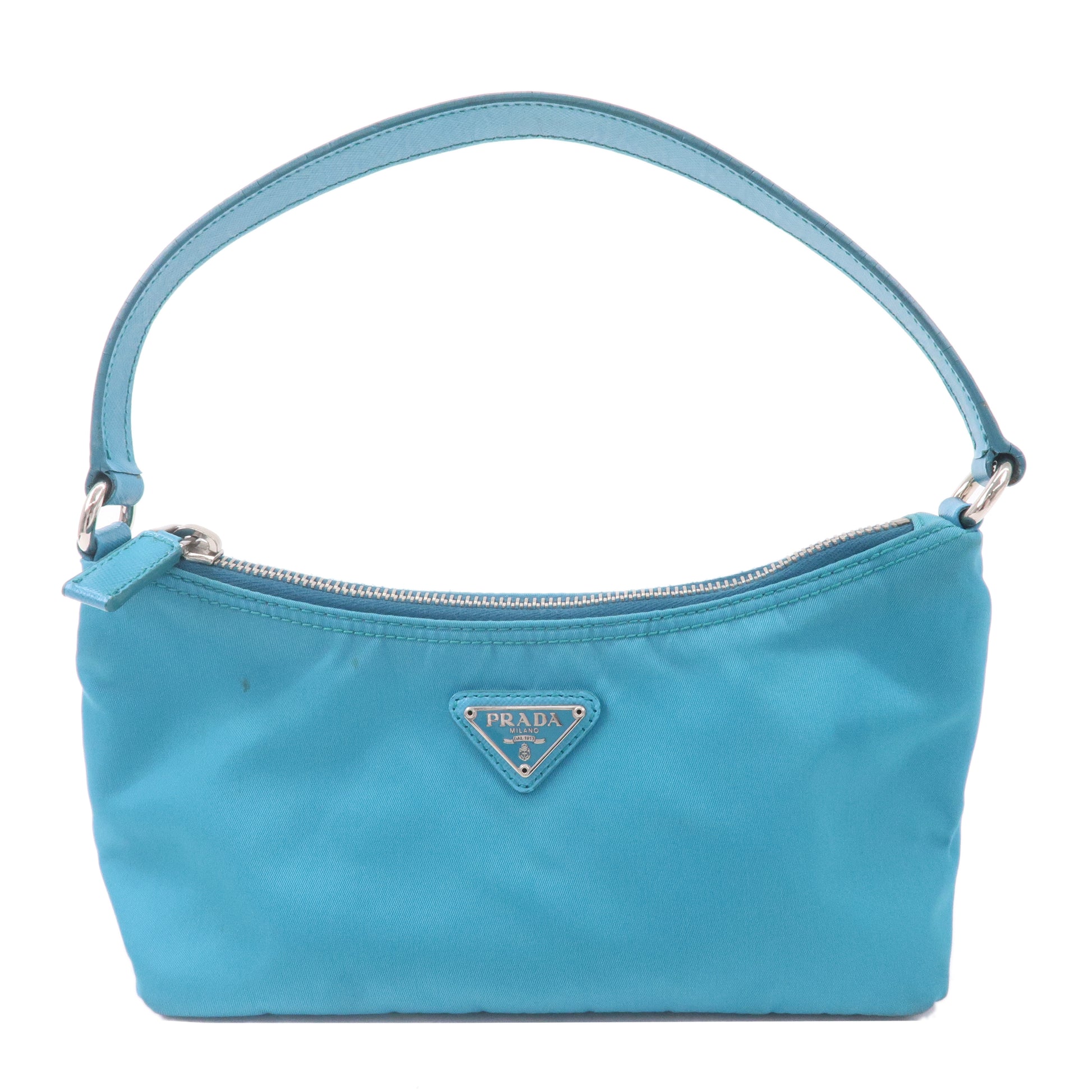 PRADA-Nylon-Leather-Shoulder-Bag-Pouch-Turquoise-blue-1N1413