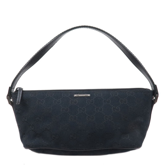 GUCCI-Boat-Bag-Sherry-GG-Canvas-Leather-Pouch-Black-141809