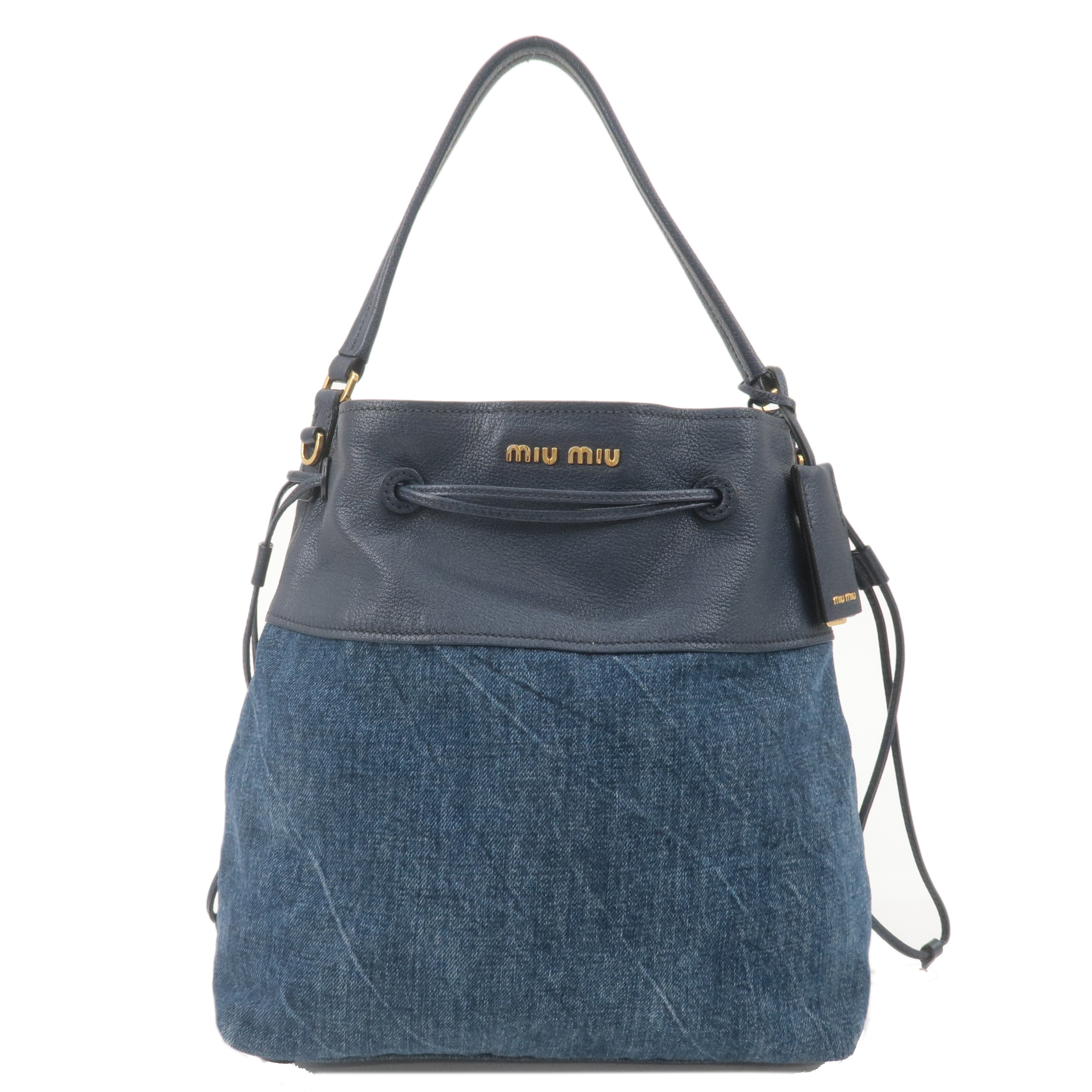 MIU-MIU-Leather-Denim-Drawstring-Shoulder-Bag-Navy-RN1129 – dct