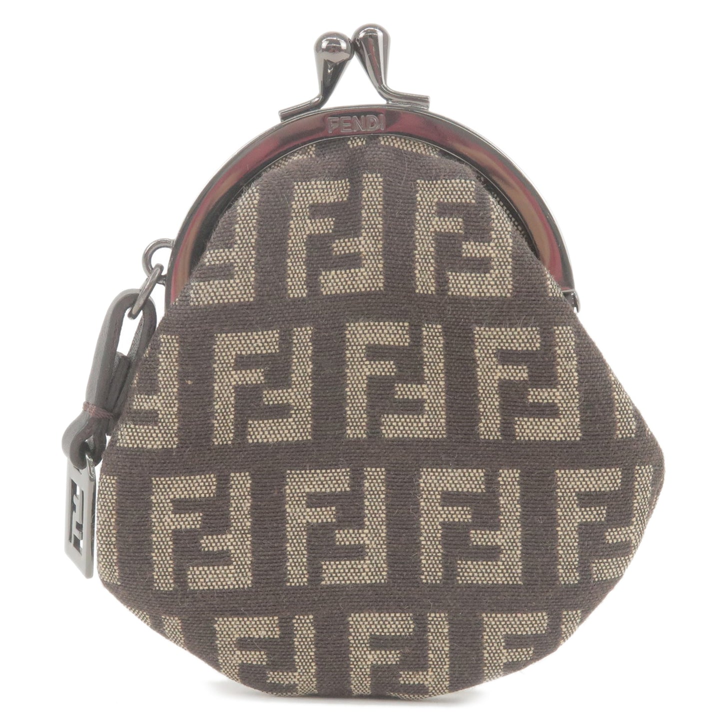 FENDI-Zucca-Canvas-Leather-Coin-Case-Brown-Beige-8M0150