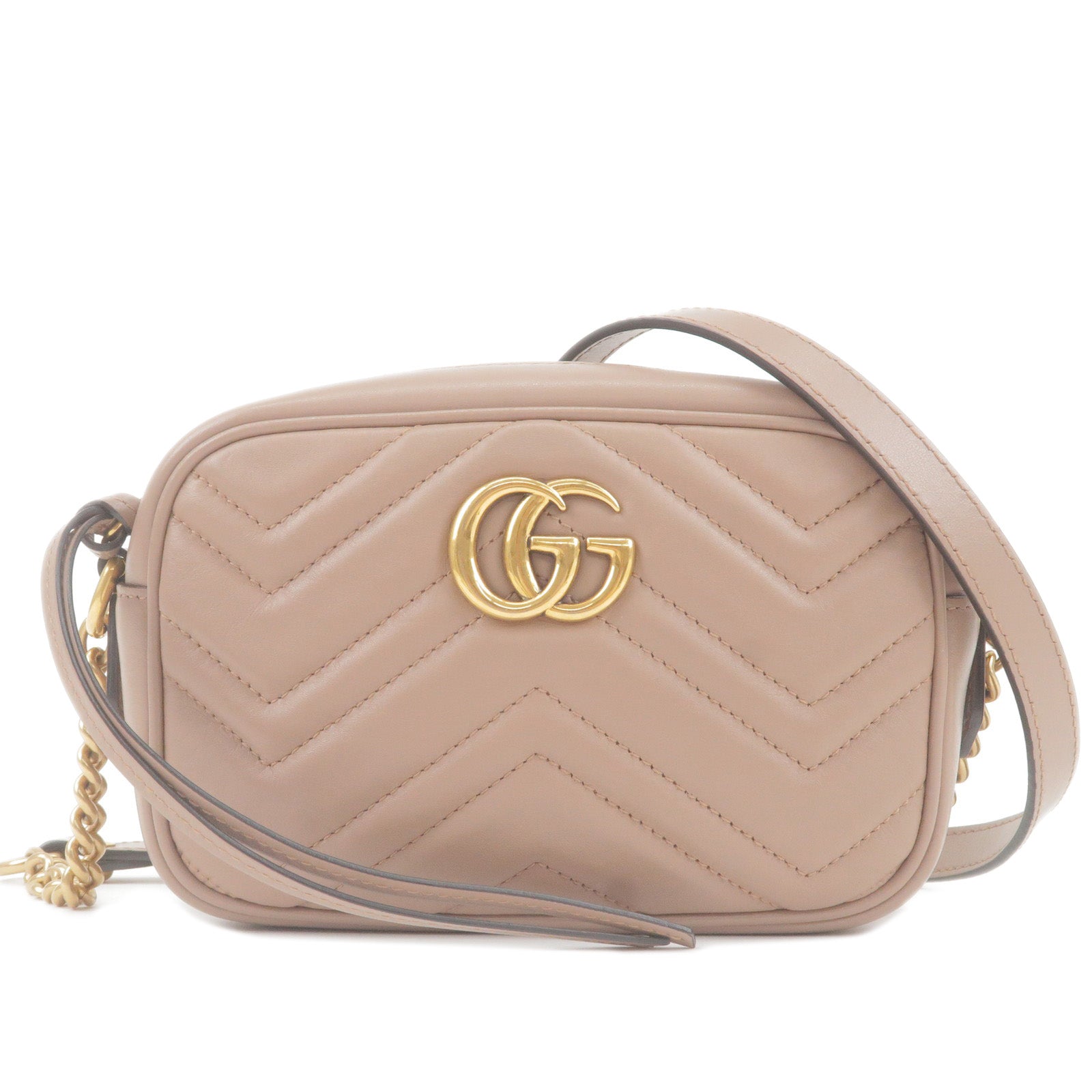 GUCCI-GG-Marmont-Leather-Chain-Shoulder-Bag-Pink-Beige-448065