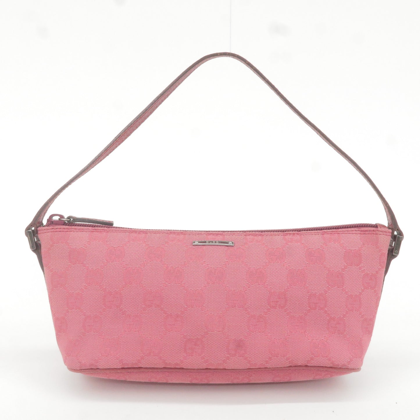 GUCCI GG Canvas Leather Boat Bag Hand Bag Purse Pink 07198