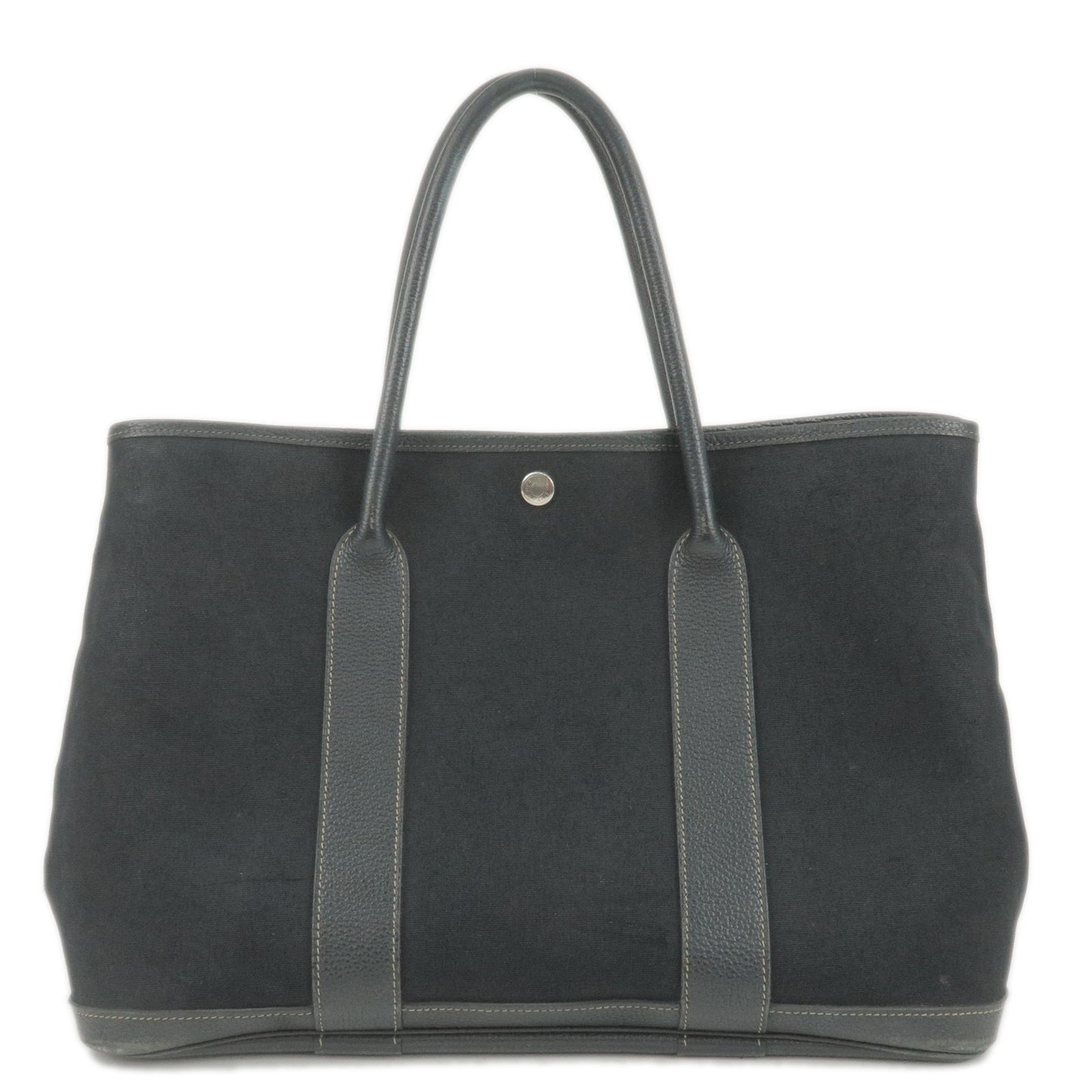 HERMES-Garden-Party-PM-Canvas-Leather-Tote-Bag-Black