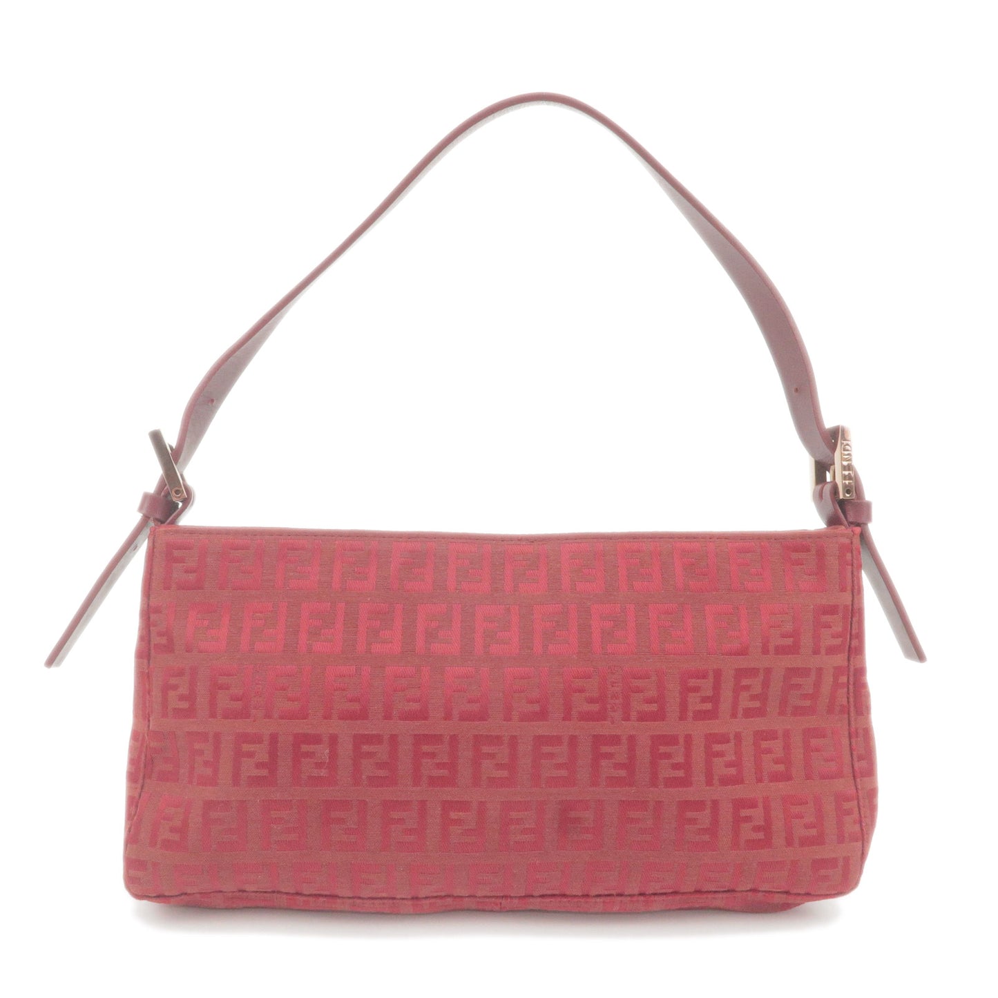 FENDI-Zucchino-Canvas-Leather-Shoulder-Bag-Red-8BR042