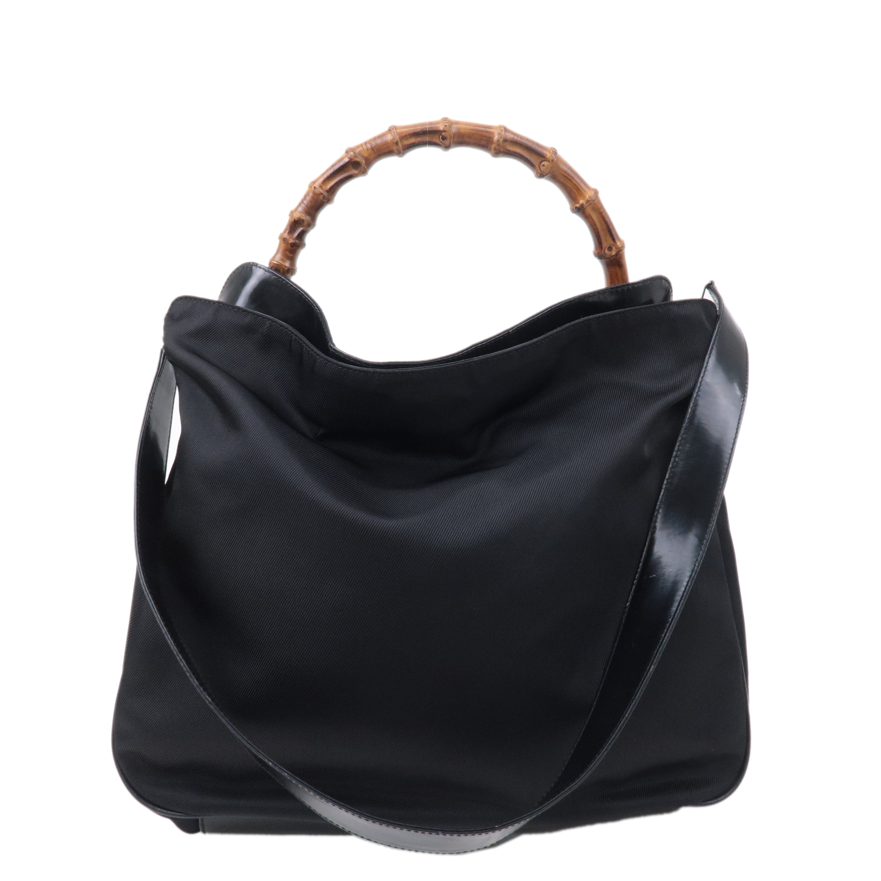 GUCCI-Bamboo-Nylon-Patent-Leather-2Way-Shoulder-Bag-Black-001.1998