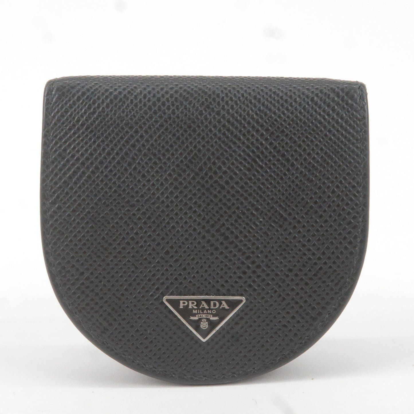 PRADA Logo Leather Coin Case Mini Wallet Black Silver