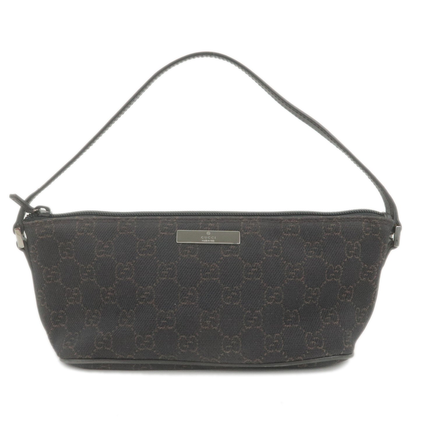 GUCCI-GG-Canvas-Leather-Boat-Bag-Hand-Bag-Dark-Brown-07198