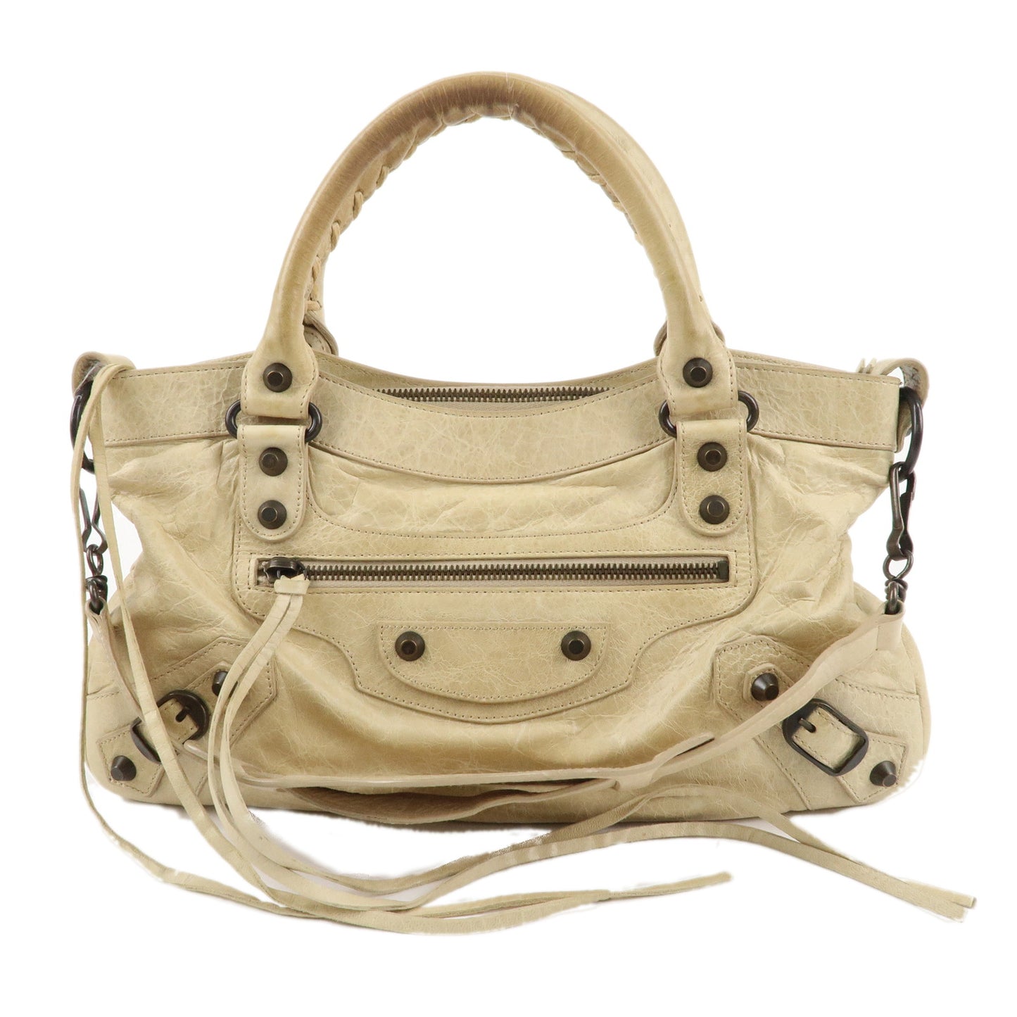BALENCIAGA-The-First-Leather-2Way-Bag-Hand-Bag-Beige-103208