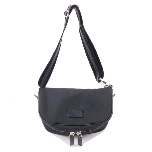 GUCCI-GG-Nylon-Leather-Crossbody-Bag-Waist-Bag-Black-449182