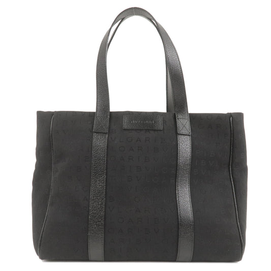 BVLGARI-Logo-Mania-Canvas-Leather-Tote-Bag-Shoulder-Bag-Black