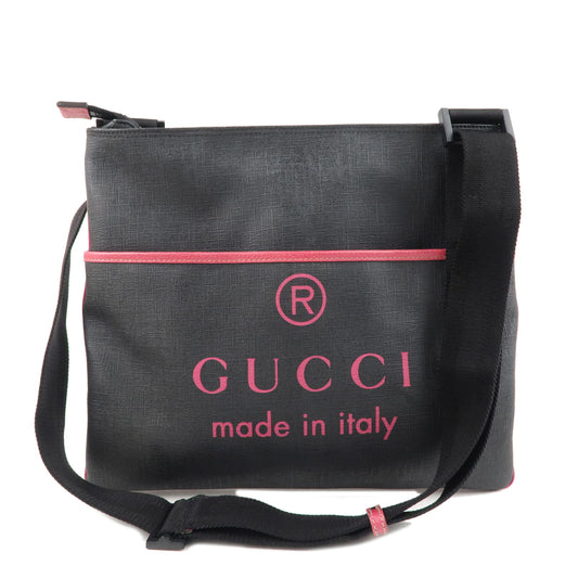 GUCCI-PVC-Leather-Logo-Shoulder-Bag-Black-Pink-162904
