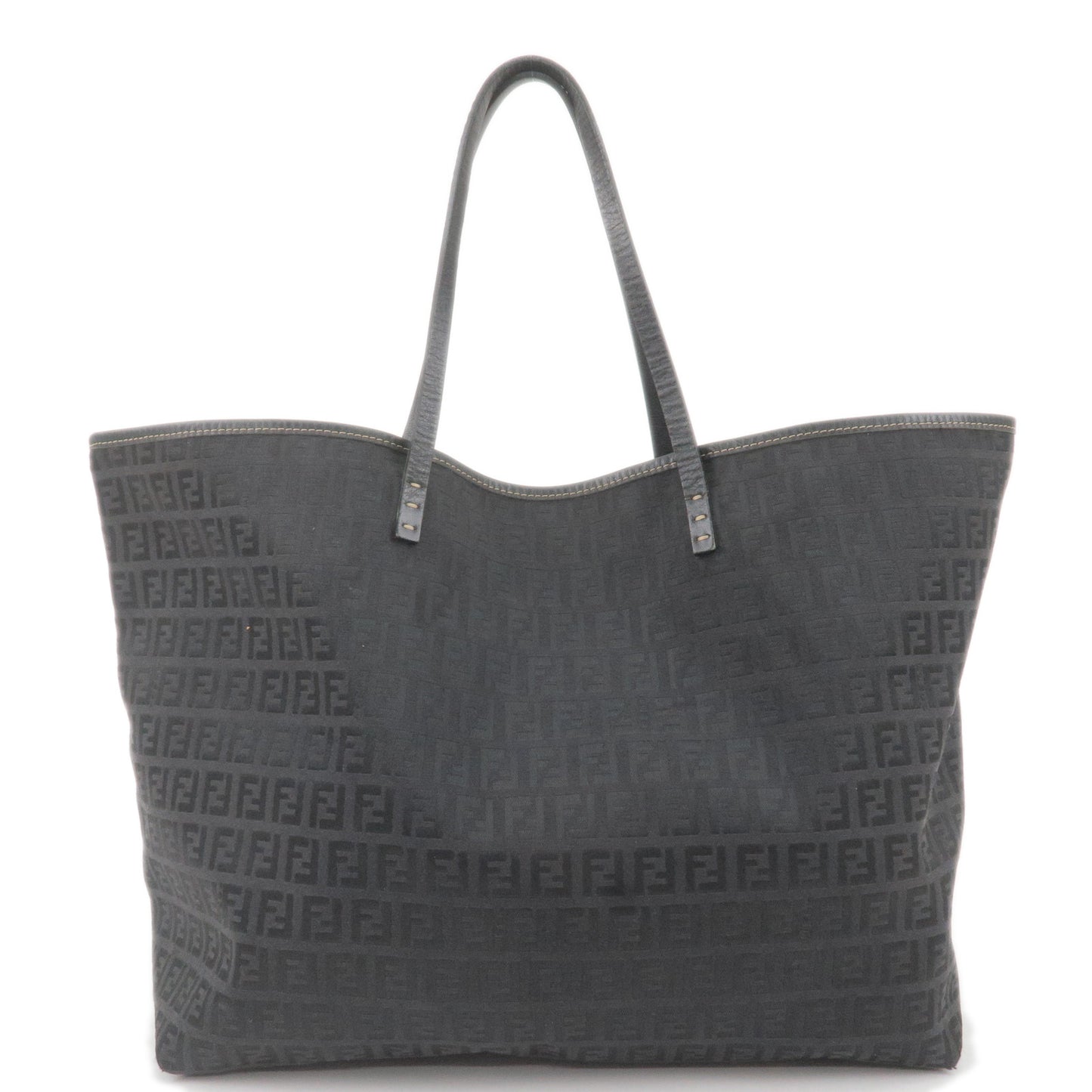 FENDI-Zucchino-Canvas-Leather-Tote-Bag-Hand-Bag-Black-8BH005