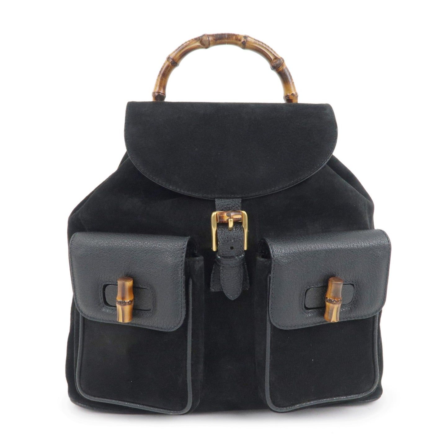 GUCCI Bamboo Suede Leather Back Pack Black 003.2058.0016