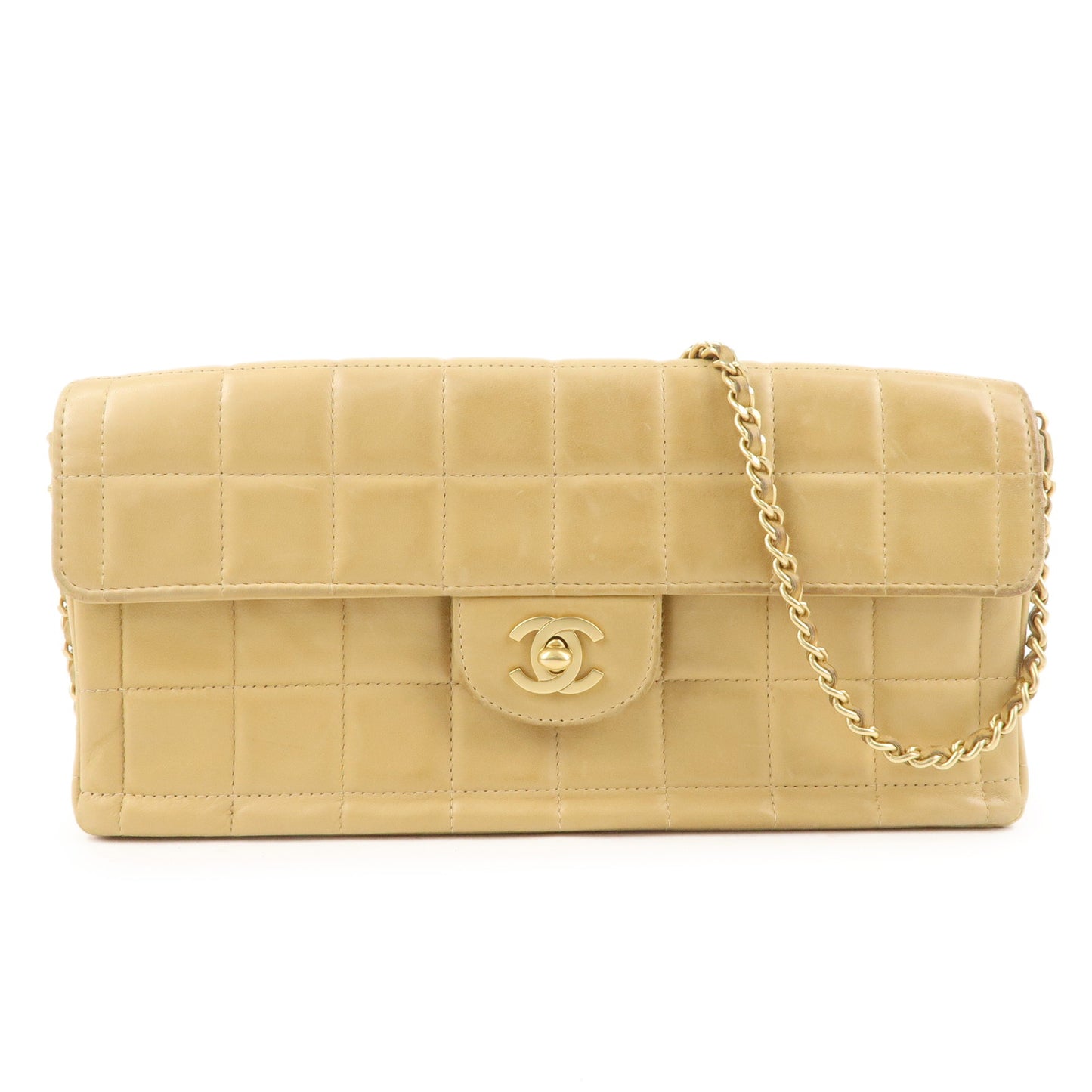 CHANEL-Chocolate-Bar-Lamb-Skin-Chain-Shoulder-Bag-Beige-A15316