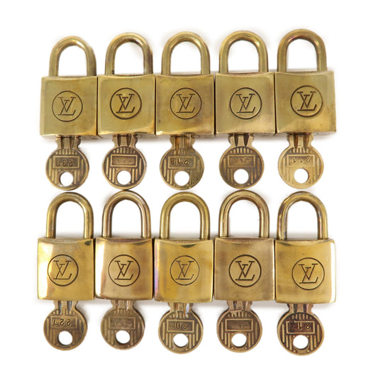 Louis-Vuitton-Set-of-10-Lock-&-Key-Cadena-Key-Lock-Old-Style