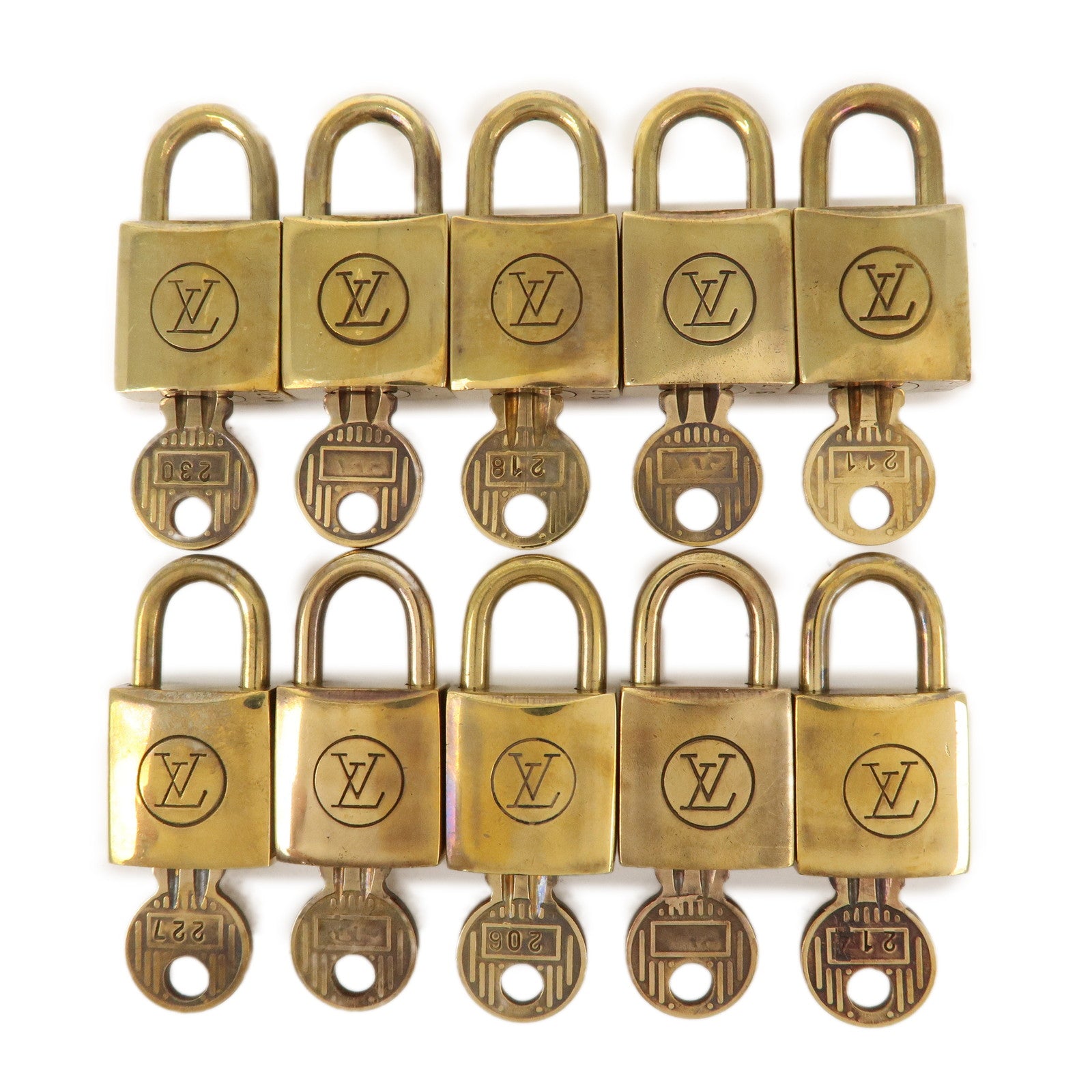 Louis-Vuitton-Set-of-10-Lock-&-Key-Cadena-Key-Lock-Old-Style