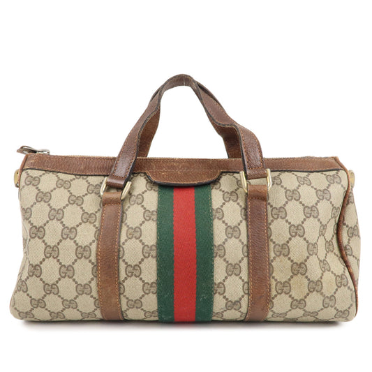 GUCCI-Old-Gucci-Sherry-GG-Plus-Leather-Hand-Bag-Beige-Brown