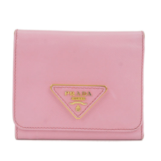 PRADA-Logo-Leather-Bi-Fold-Wallet-Compact-Wallet-Pink-1M0176