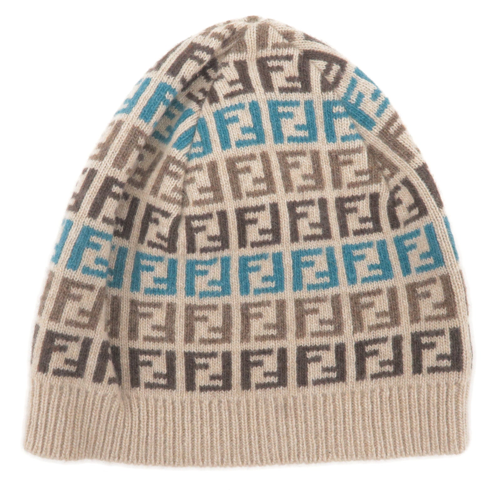 FENDI Zucchino Wool Rayon Nylon Cashmere Knit Kid Beanie Brown