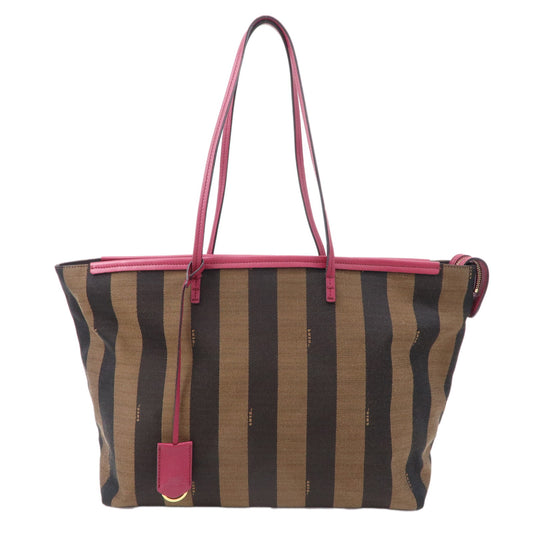FENDI-Pequin-Canvas-Leather-Tote-Bag-Pink-Black-8BH185