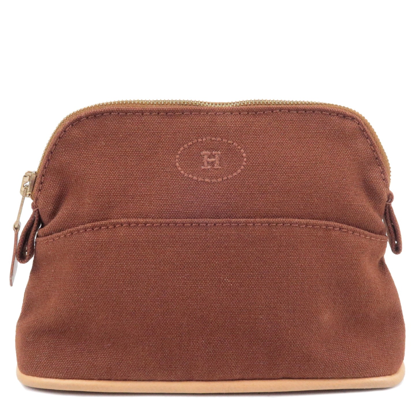 HERMES-Canvas-Leather-Bolide-Pouch-Mini-Brown
