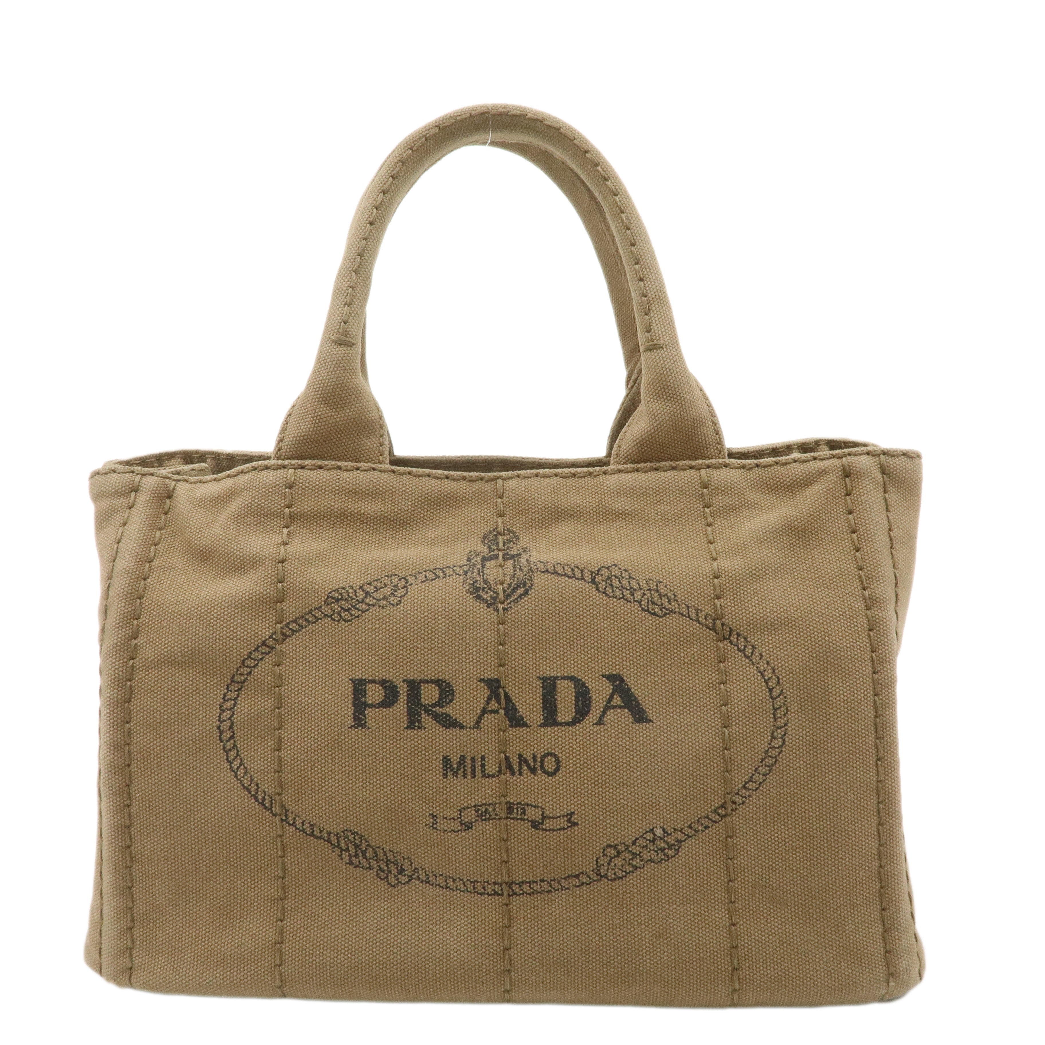 PRADA Logo Canapa Mini Canvas Tote Bag Hand Bag Beige B2439G