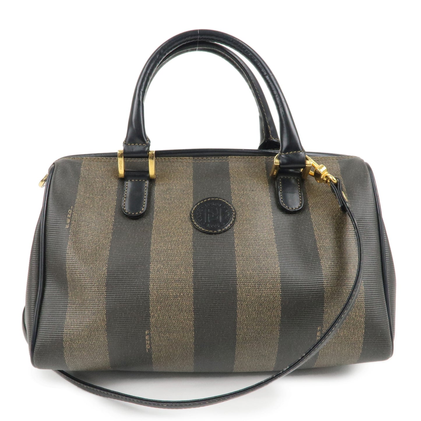 FENDI-Pequin-PVC-Leather-Mini-Boston-Bag-Brown-Black-259022