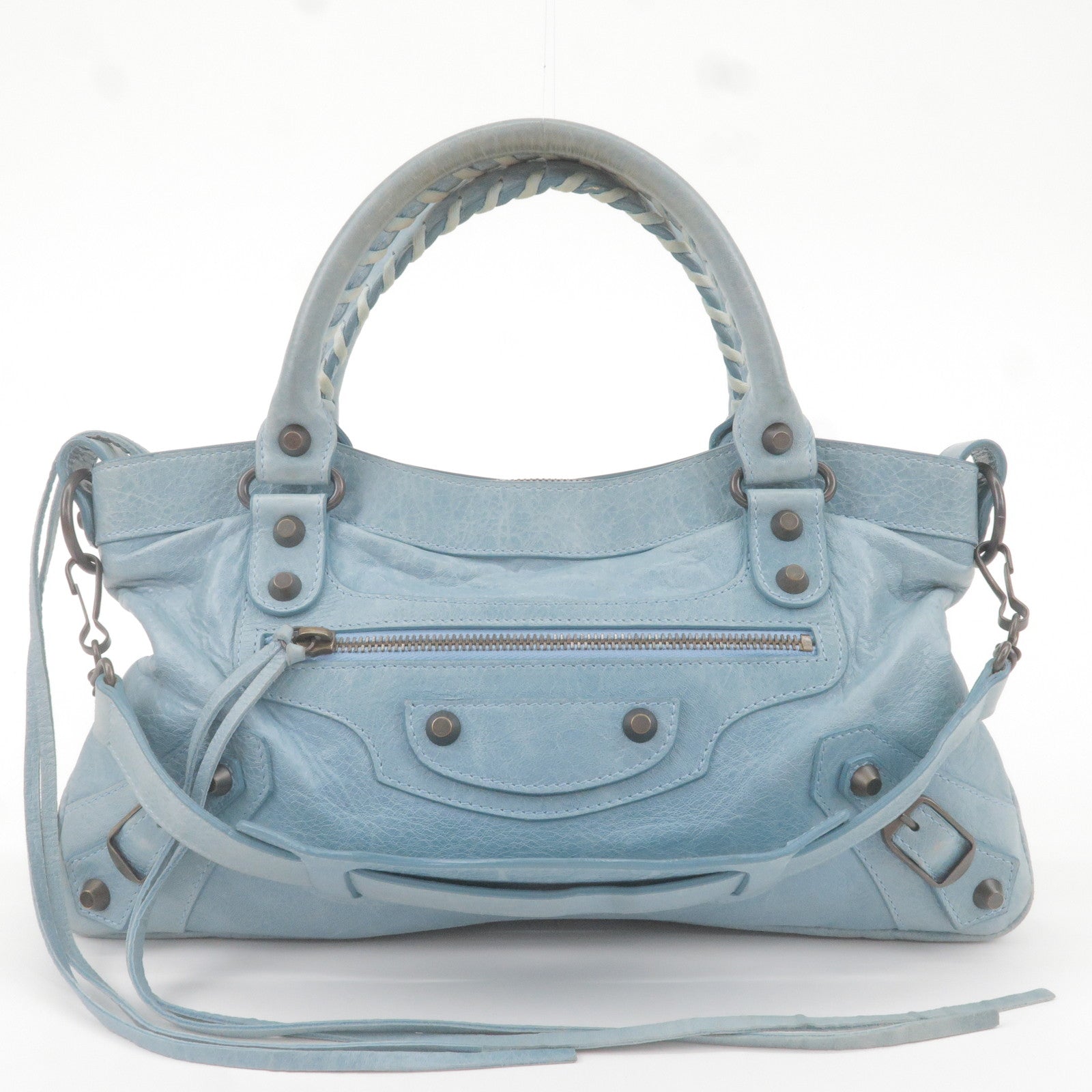 BALENCIAGA-The-First-Leather-2Way-Bag-Hand-Bag-Blue-103208 – dct