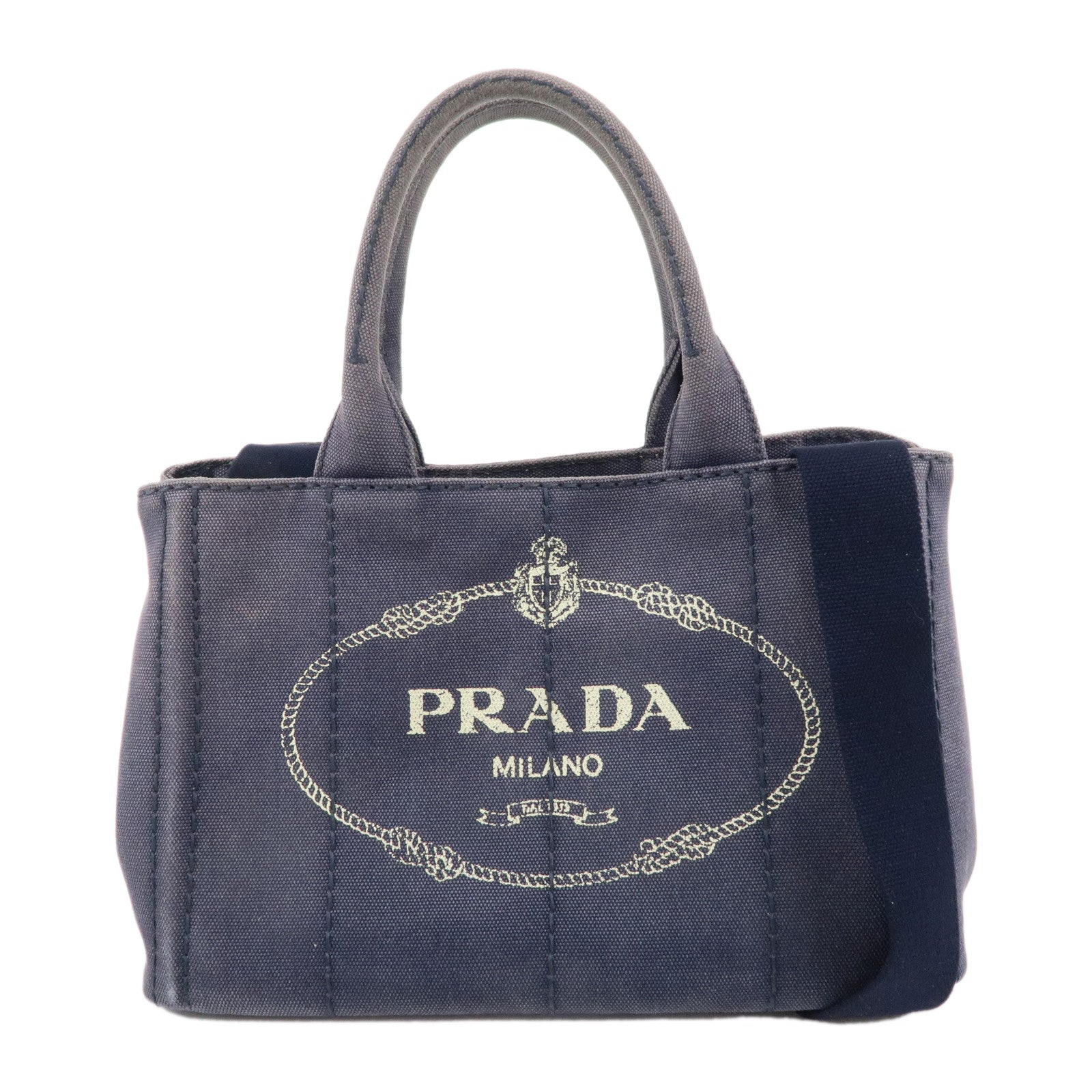 PRADA-Logo-Canapa-Mini-Canvas-2Way-Bag-Hand-Bag-Navy-1BG439